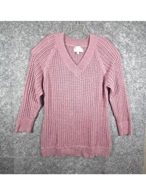 Needle Works Women's Long Sleeve V-Neck Sweater Pink Size 22/24
